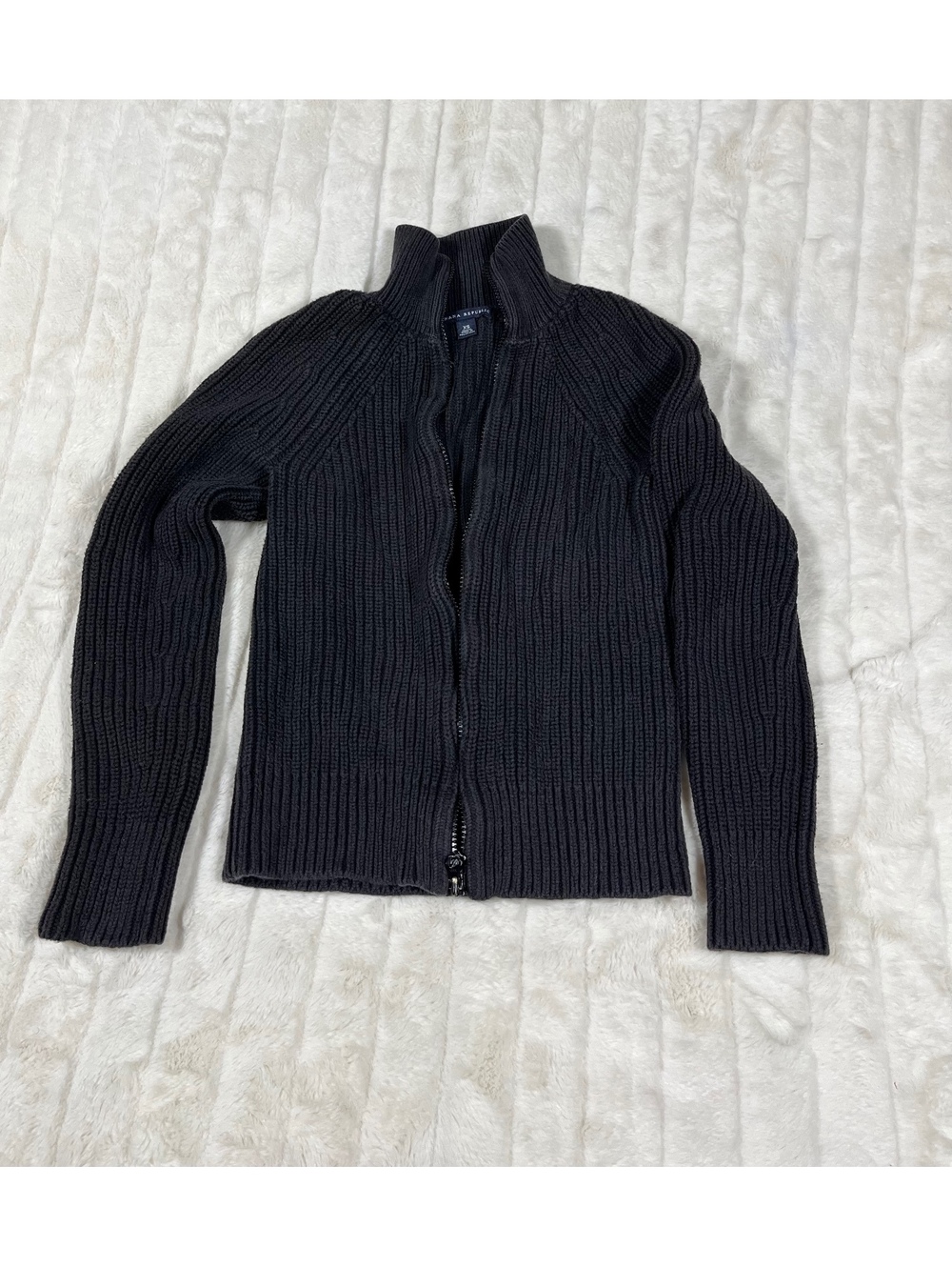 VTG Y2K 2003 Banana Republic XXS/XS Ribbed Cardigan Jacket Fall Faded Black